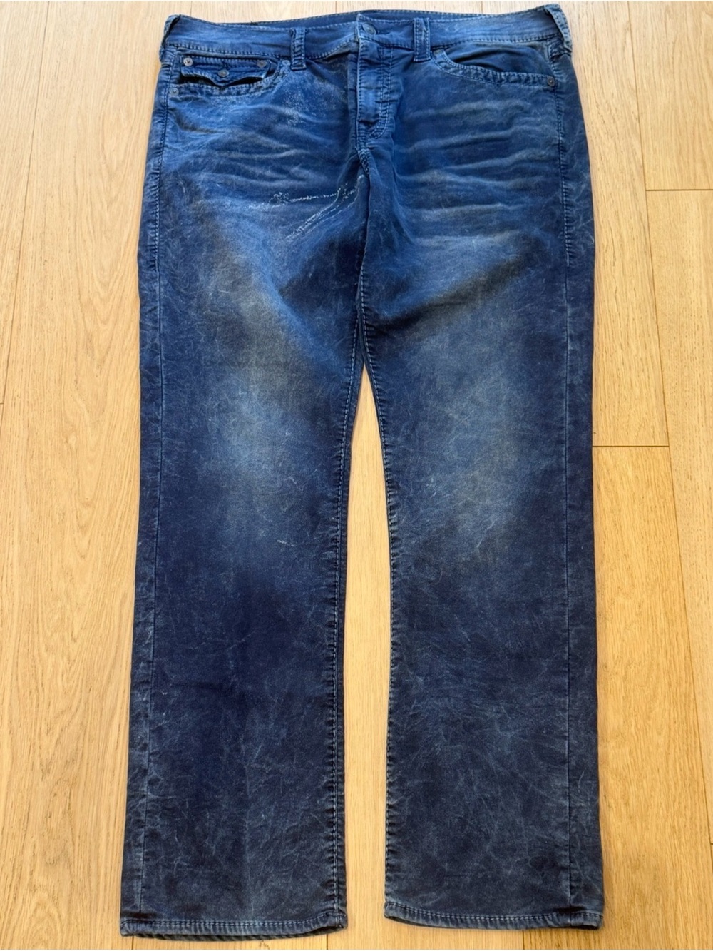 True Religion Ricky Relaxed Straight Jeans Men’s 38 Blue Black Acid Wash